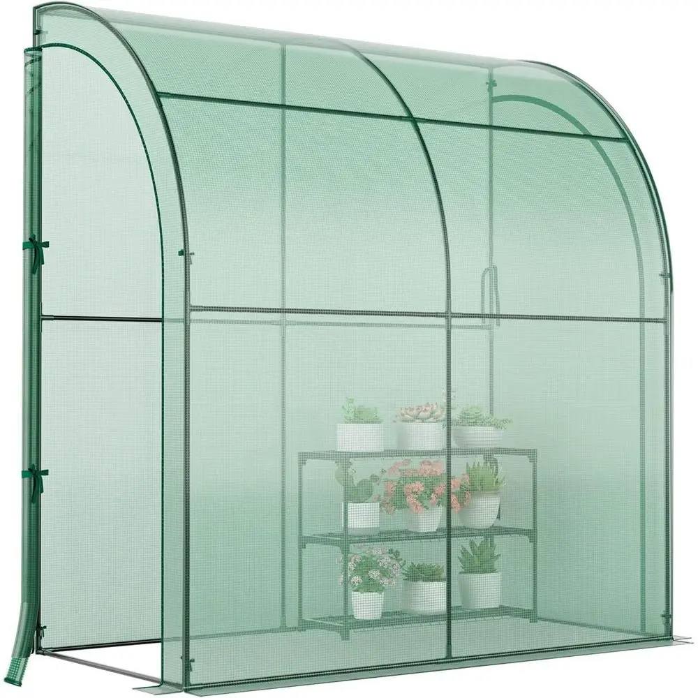 

3-Tier Lean-to Greenhouse with Roll-up Door for Outdoor Gardening and Balcony Use