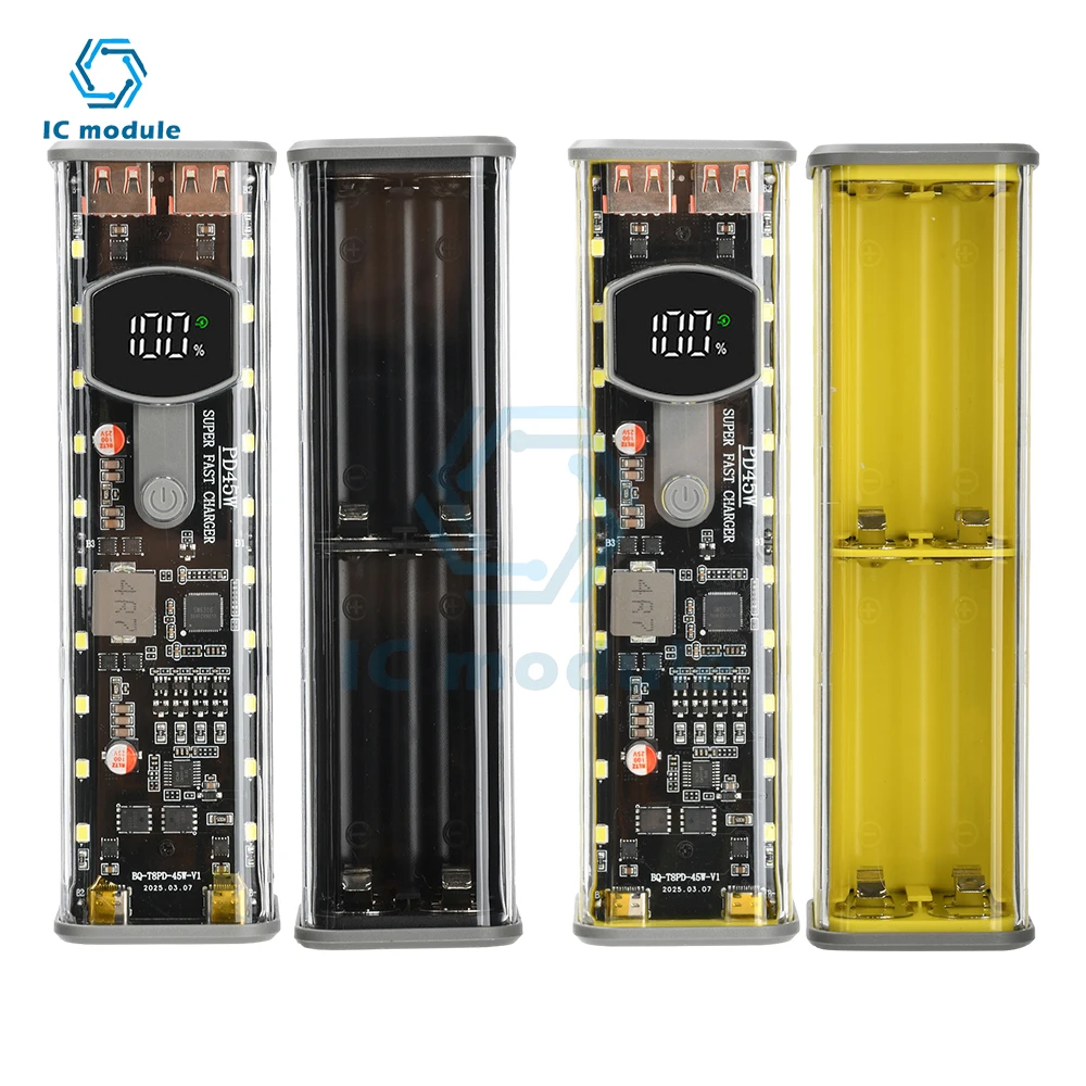 

8*18650 DIY Power Bank Case PD 45W Fast Charging Transparent Battery Storage Shell without Battery