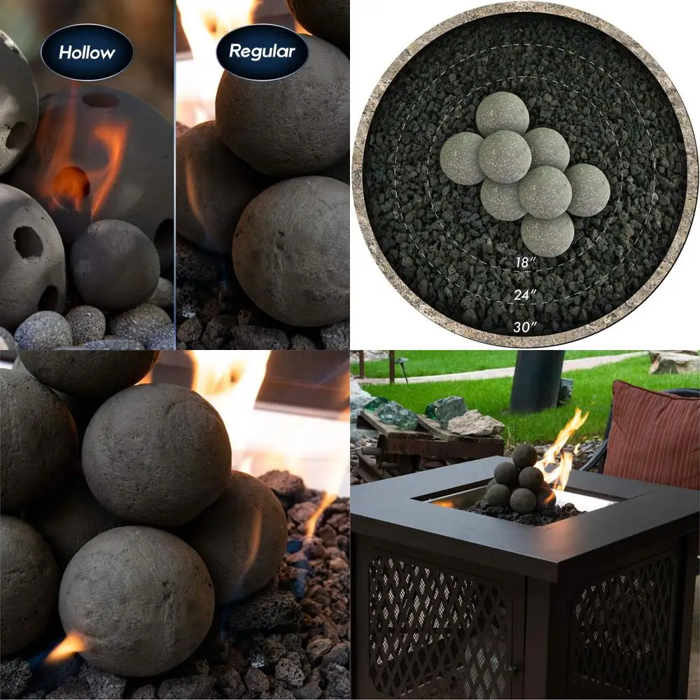 

Набор из 8 керамических огневых шаров диаметром 5 дюймов, угольно-серого цвета с вкраплениями — современный аксессуар для уличных и домашних очагов