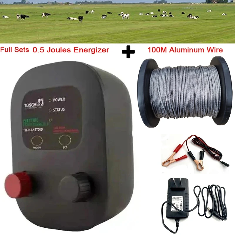 

2 IN 1 Electric Fence 0.5 Joules Energizer+ 100M 7-Multi Strands Aluminum Alloy Wires For Farm Animals Electric shepherd Control