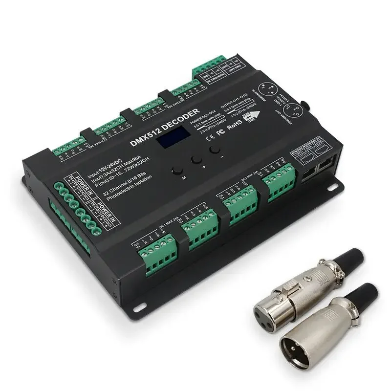 controlador decodificador led dmx dimmer luz rgb 32 canais 96a dmx 512 dc524v bits 16 bits 01