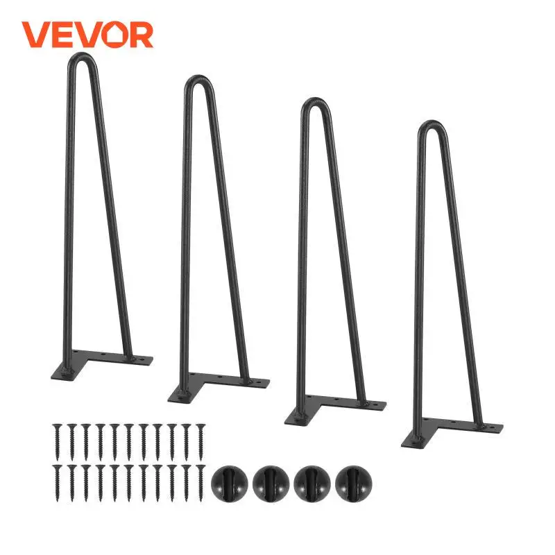 VEVOR 16inch Hairpin Furniture Legs 4PCS Black 500lbs Metal Heavy Duty Sturdy Modern Table Legs For Nightstand Coffee Table Desk