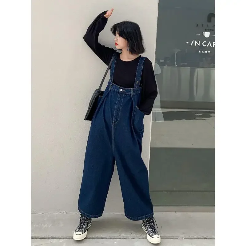 

Denim Overalls Women New Vintage Streetwear Jumpsuits Female Korean Fashion Straight Loose Wide Leg Pants