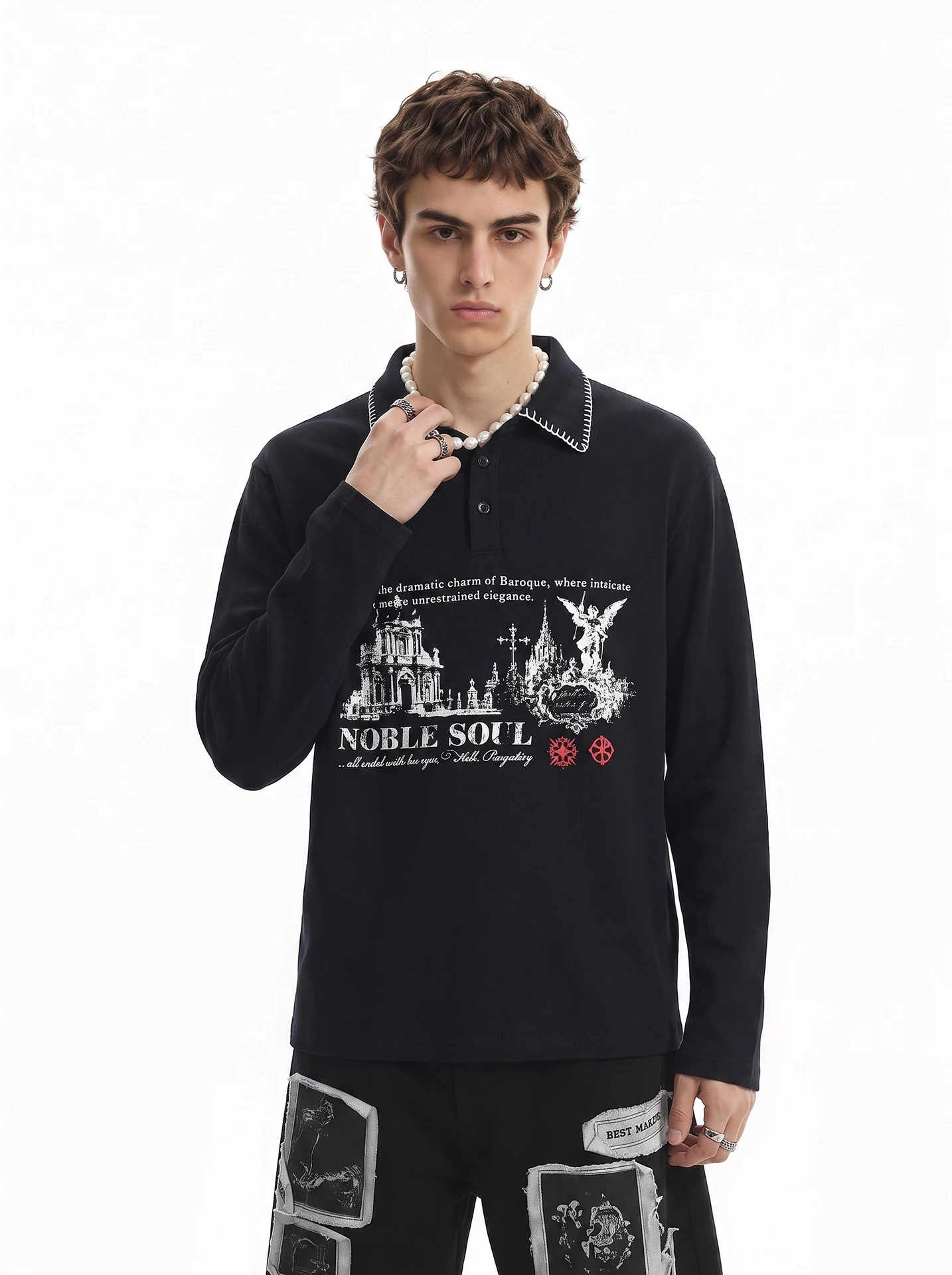 BETEBULE American Style Street Light Sublimation Print Long Sleeve  Shirt Men's Vintage Trend Short Wide Top