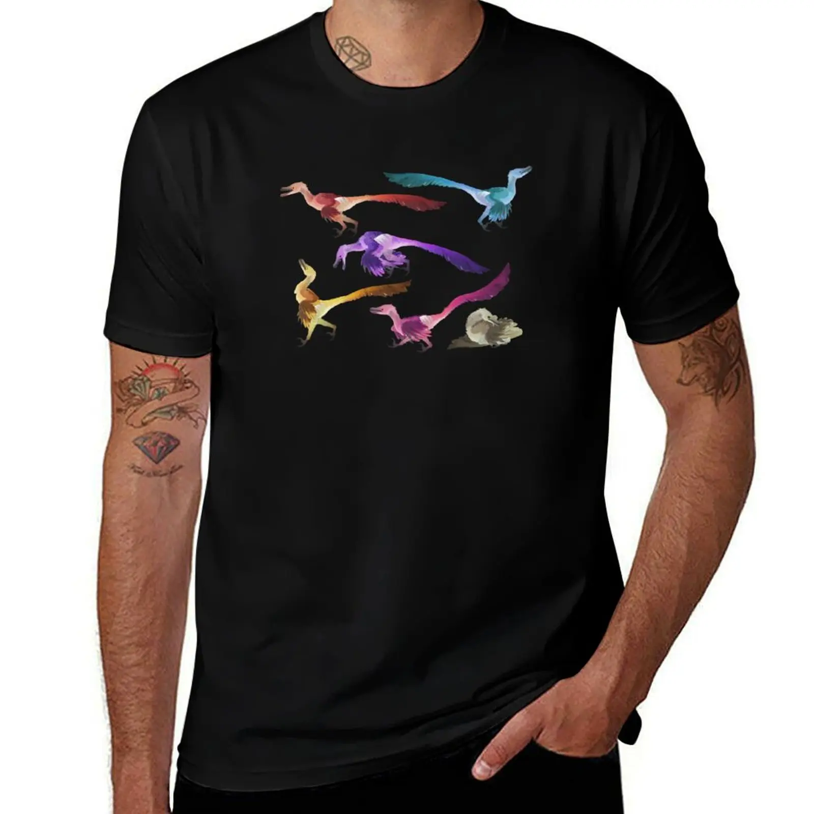 Colored Velociraptors! T-Shirt Casual Soft Cotton Short Sleeve Tee T-Shirt