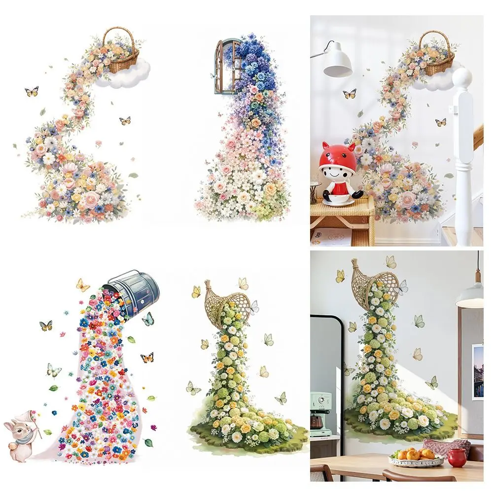 Multicolor Wall Sticker Flower Waterfall Cartoon Butterfly Wall Mural Self-adhesive Removable Decorative Sticker Home Decoration