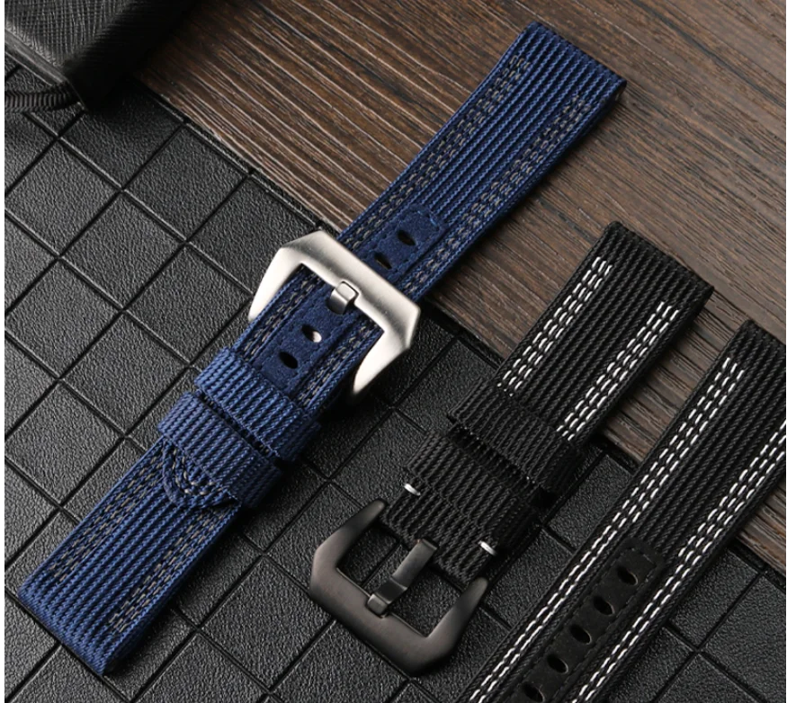 24mm 26mm Nylon Canvas Leather Watch Strap for Panerai 00984 985 Luminor Accessories Bracelet Black Blue Watch Strap Free Tools