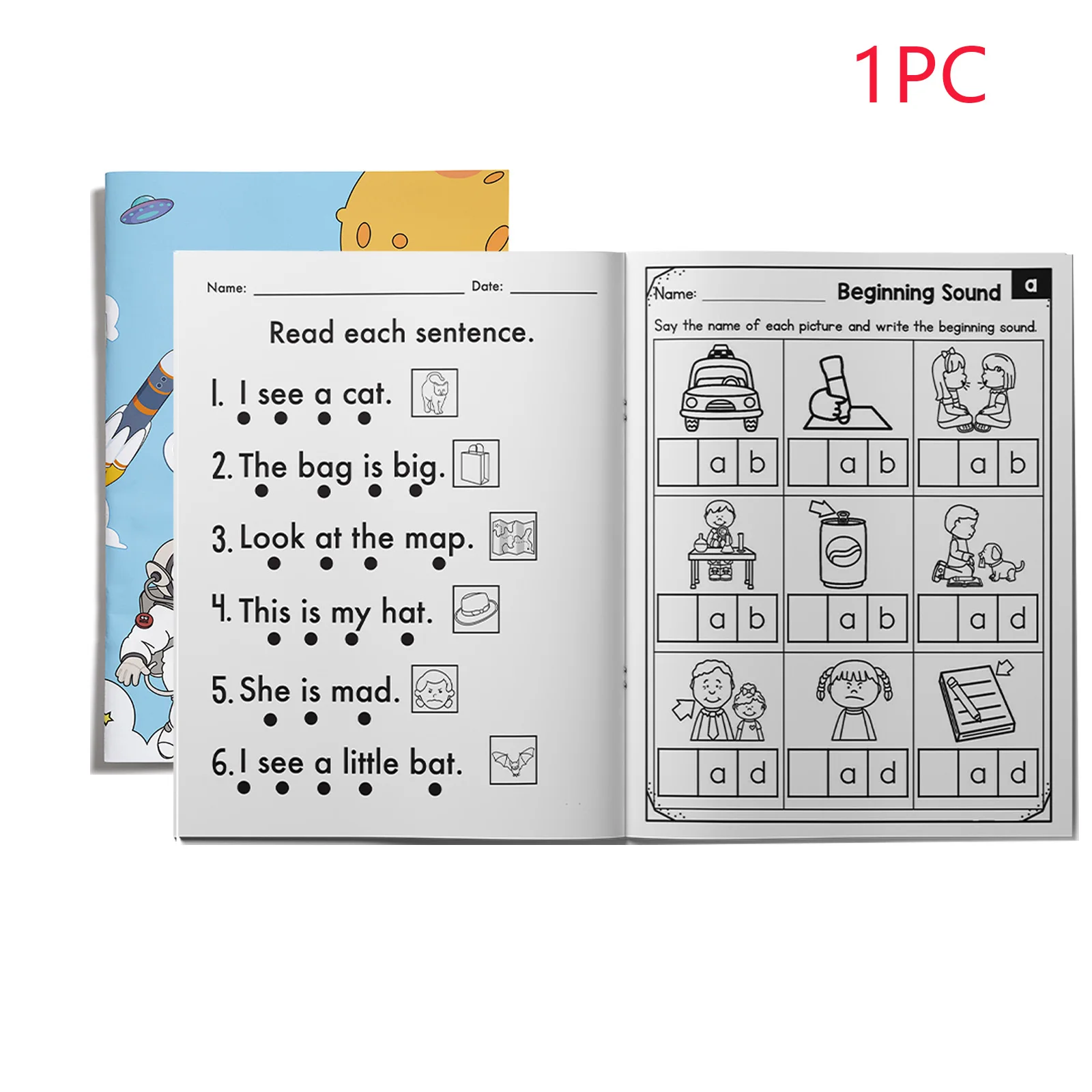 Kids English Word Coloring Workbook, Cute Cartoon Designs, Preschool Educational Activity Book for Fun English Learning
