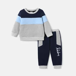 PatPat 2pcs Baby Boy/Girl Long-sleeve Colorblock Sweatshirt and Letter Print Sweatpants Set Soft and Comfortable