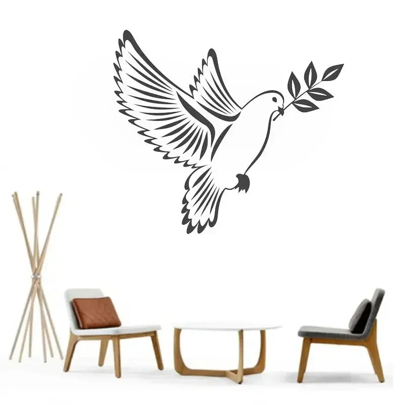 Vinilos Decorativos para Pared con Diseño de Pájaros de la Paz, Decoración para el Hogar, Sala de Estar, Paloma de la Paz con Rama de Olivo, Adhesivos de Vinilo para Dormitorio S407