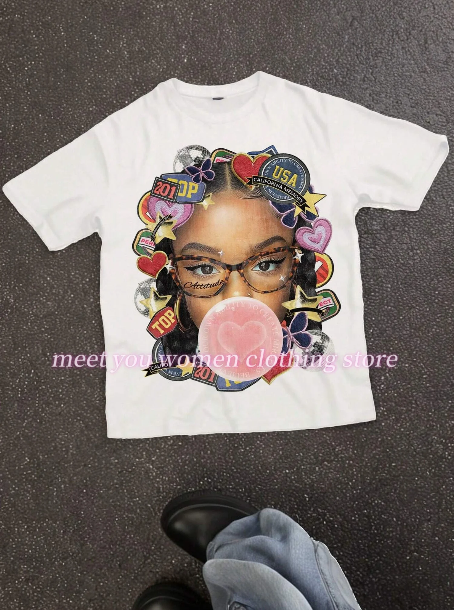 2025 Women funny girl Print Female Summer Basic O-neck Tees Casual Retro Streetwear Ladies Plus Size Tops women clothing