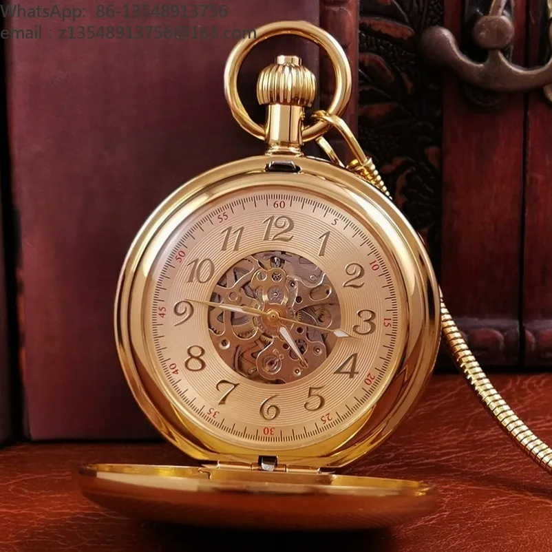 High-end pure copper pocket watch mechanical retro automatic brass gold can put photos