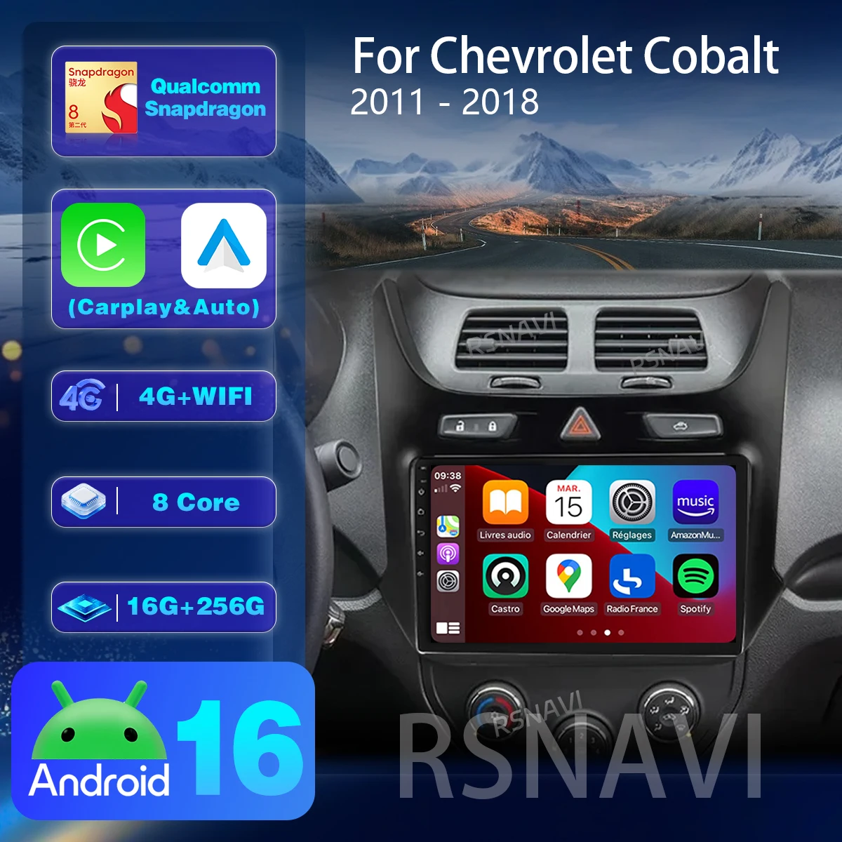 Android 16 Carplay Auto Qualcomm Screen Car Radio Multimedia Player For Chevrolet Cobalt 2 2011 - 2018 Autoradio Stereo WIFI+4G