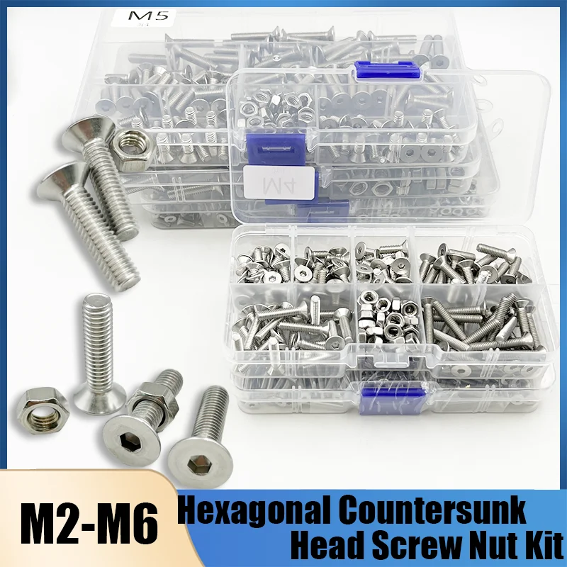 

Hex Socket Head Screw Set M2 M2.5 M3 M4 M5 M6 304 Stainless Steel Hexagon Socket Head Flat Countersunk Allen Bolt Screw and Nut