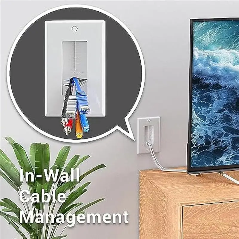 Y42A-Wall Cable Pass Through Single Brush Wall Plates Single Gang Cable Access Strap Decorator Cover For Low Voltage Cables