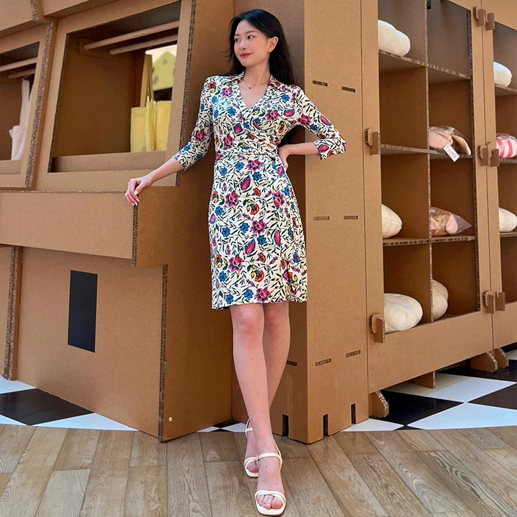 Fre Sle Bloemenprint Wrap Dr met Riem Elastisch Gebreid Zomer Nieuwe Collectie Dames Faion Midi Rok Gordel Bodycon Dr