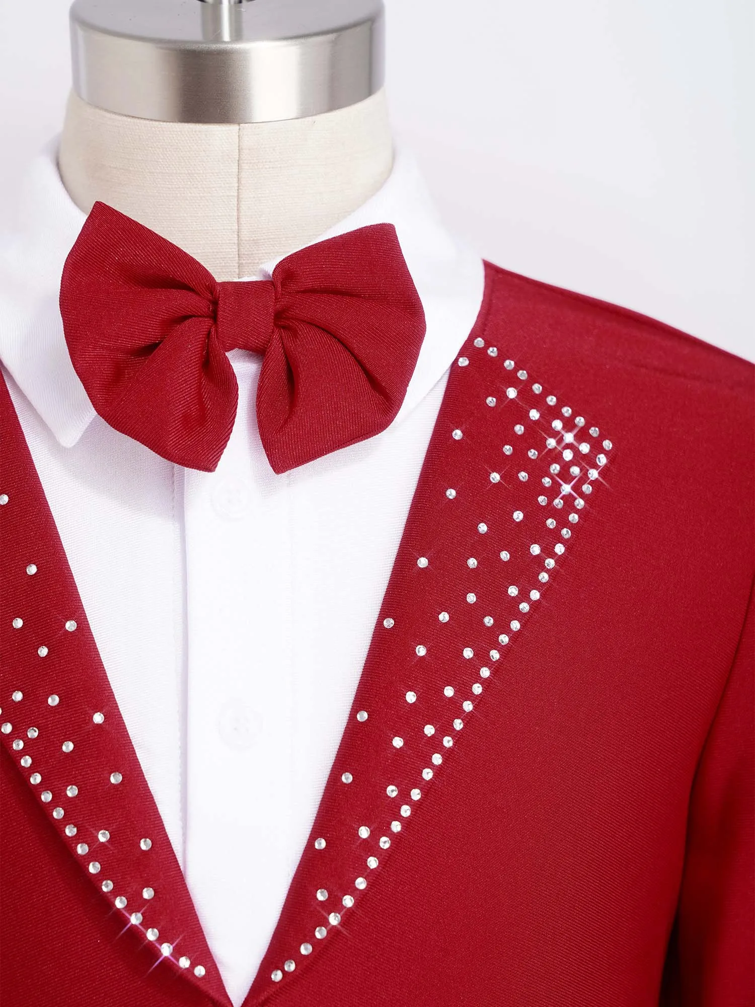 

Children Boys Figure Skating Jazz Tango Ballroom Performance Costume Long Sleeve Bow Tie Zipper Jumpsuit Dancewear Rompers