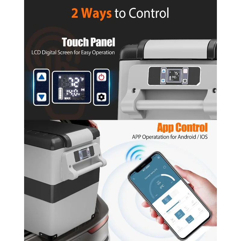 ตู้เย็นรถยนต์ตู้เย็นแบบพกพา 12V - 48 Quart(45L) ตู้แช่ไฟฟ้าพร้อม AC/DC สําหรับรถบรรทุกรถตู้ RV Camper SUV, ตู้เย็นรถยนต์