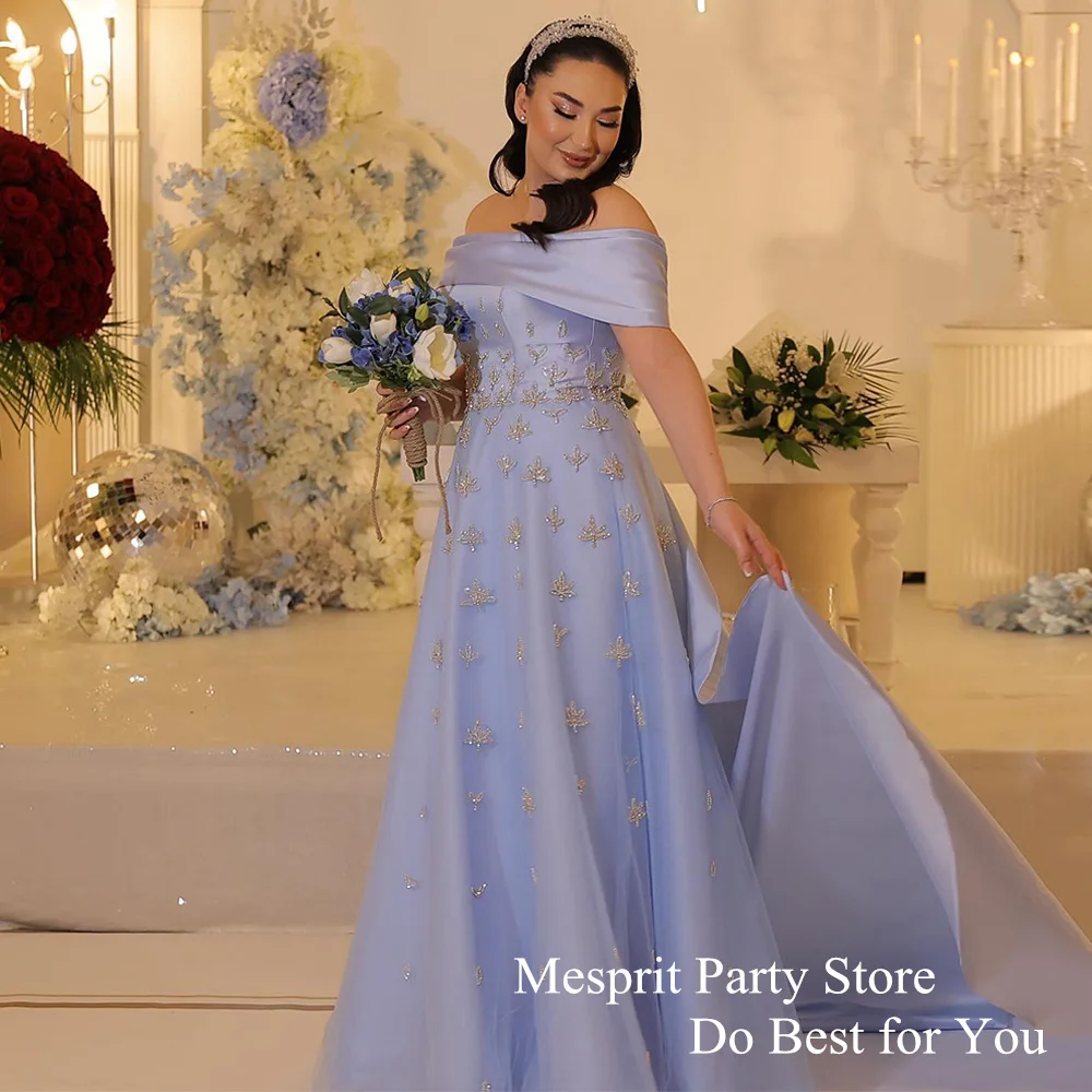 Lavender Prom Dress Off The Shoulder Boat Neck Beading A Line Satin Tulle Saudi Arab Evening Party Gown Formal Dresses