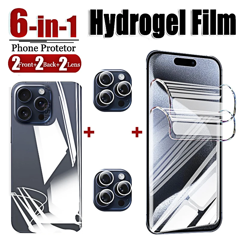 Hydrogel Film Full Cover for IPhone 15 Pro Max Screen Protector for Apple 14 15 Plus 13 12 11 Promax Mini Camera Lens Protective