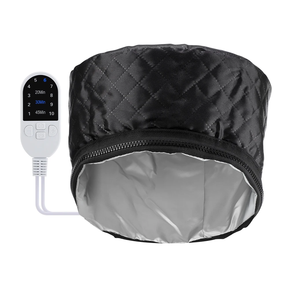 Accueil Salon cheveux vapeur Cap femmes électrique Portable chauffage chapeau cheveux huile cuisson masque Cap 3 minuterie conditionnement en profondeur Bonnet noir