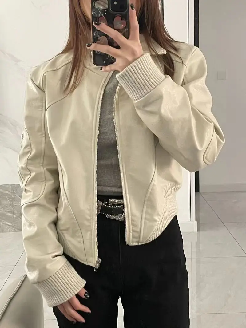 Plus Size Americano Retro Cuoio DELL'UNITÀ di elaborazione ort Jaet delle Donne 2025 Primavera Nuovo Allentato Moto Stand Collare Jaet Cappotto di Pelle