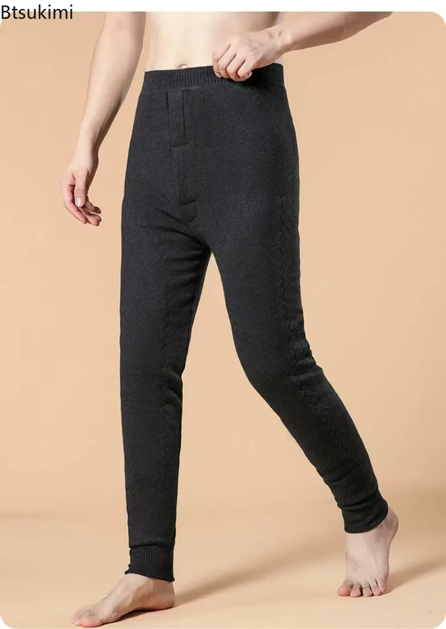 Middle Aged Men Women Winter Sherpa Thick Thermal Pants High Waist Elastic Skinny Base Layer Trousers Cold Resistant Long Johns