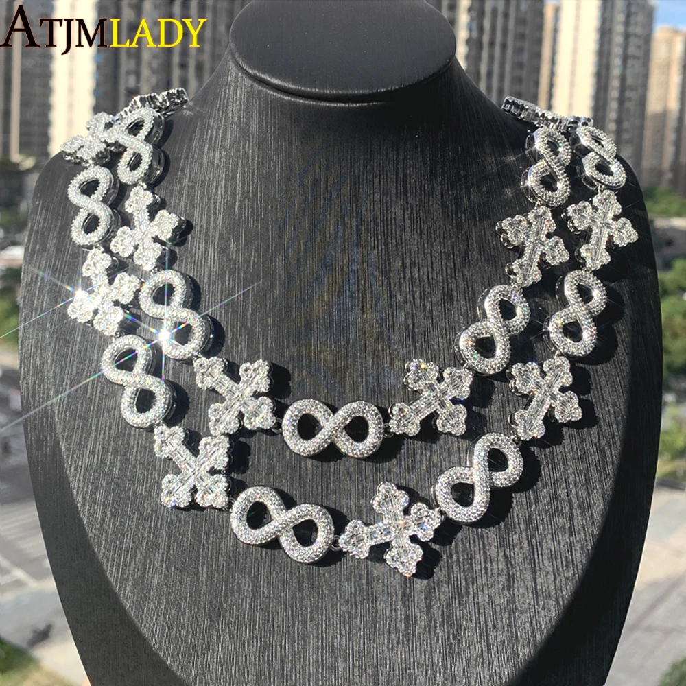 

Iced Out Bling 5A Cubic Zirconia Cross Infinity Cuban Link Chain for Women Necklace Choker Hip Hop Sparking Cz Jewelry