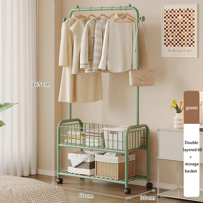 Floor Standing Clothes Rack Bedroom Household Solid Color Clothes Rack Simple Clothes Hanging Rack Drying Rack IndoorStorageRack