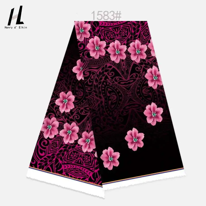 Bild 5: Lebendiges Frangipani-Blumenmuster mit Tribal-Design, Digital Bedruckter Polyesterstoff für Mumu-Kleider, Sarongs