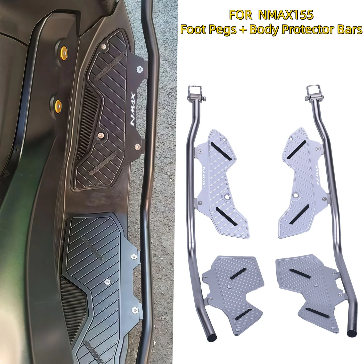 

2026 New CNC Aluminum Foot Pegs & Body Protector Bars For Yamaha NMAX 155