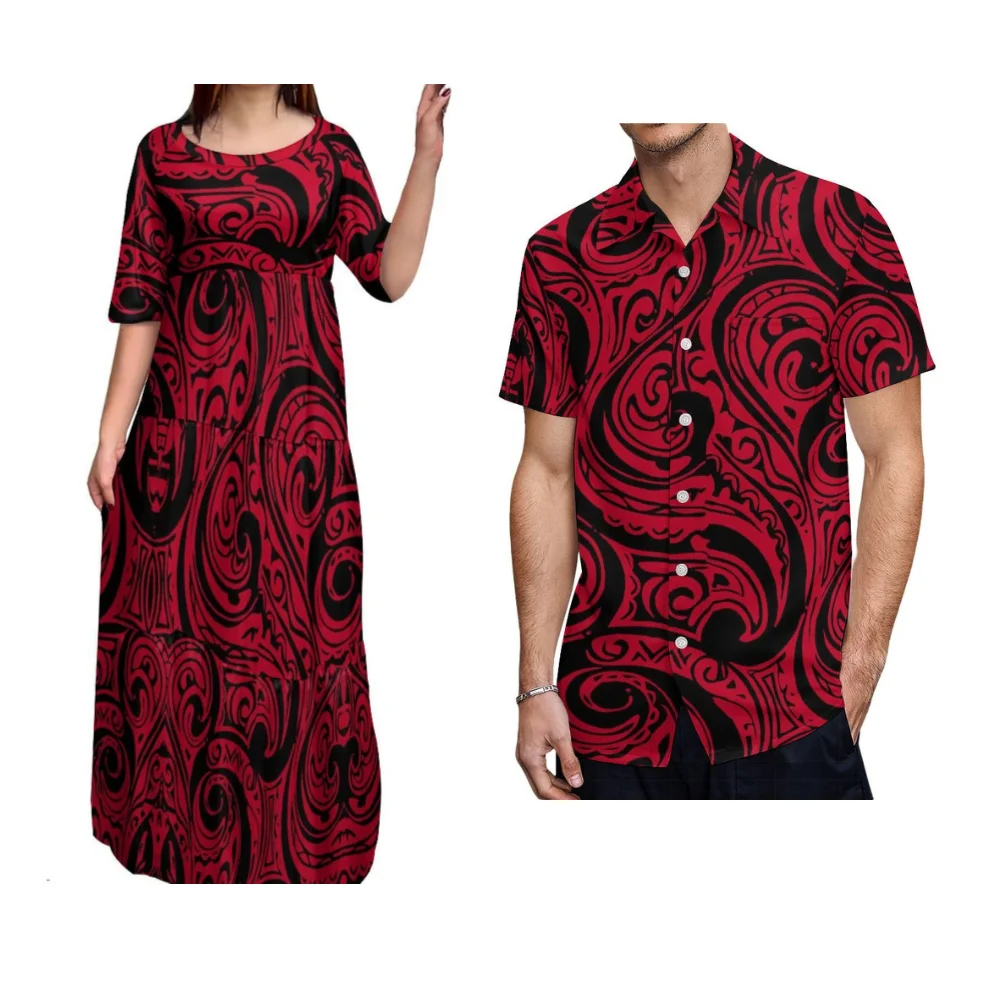 

Tax Included Polynesian Custom Women'S Dress Summer Short-Sleeved Puffy Skirt Same Style Men'S Shirt Samoan Couple Set