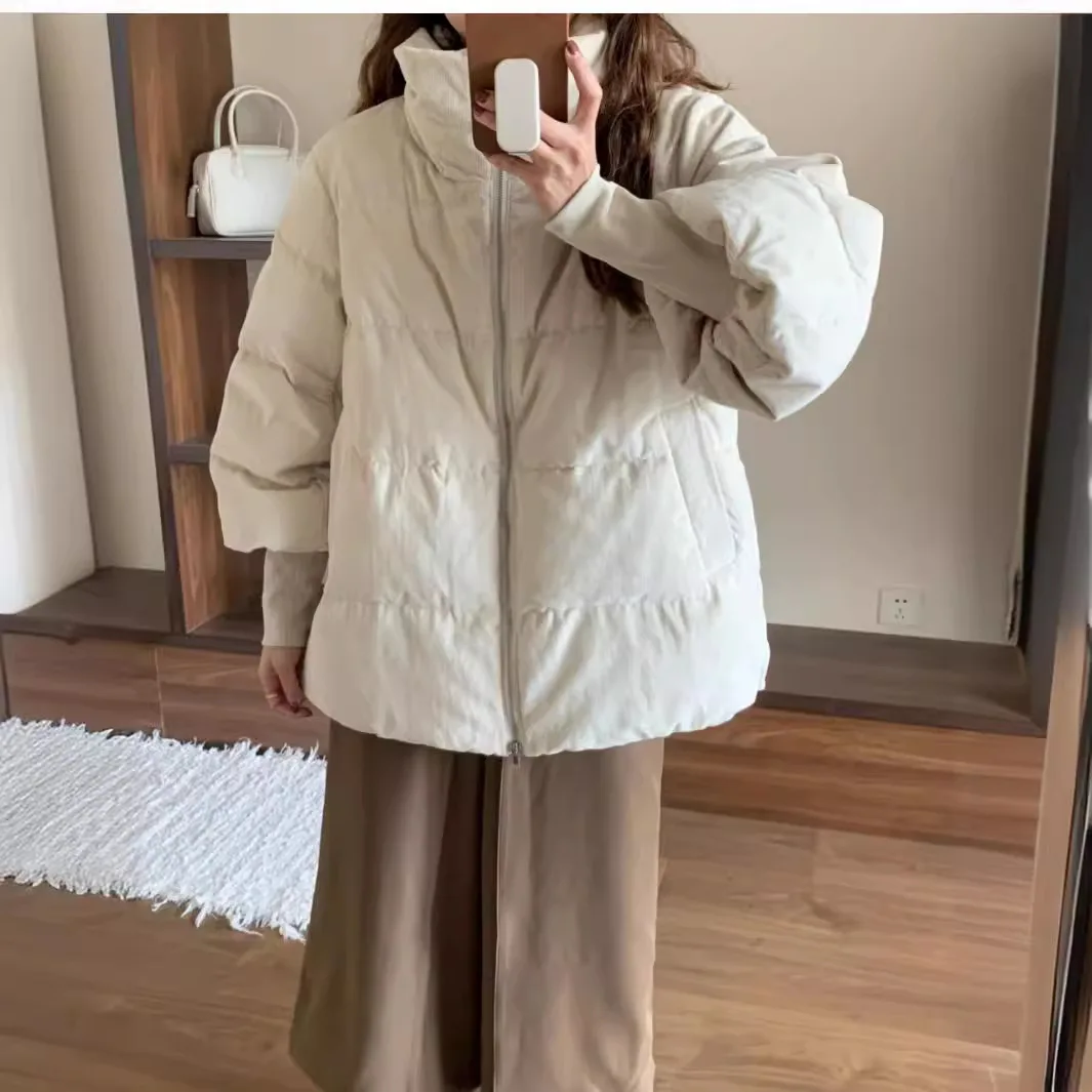 Thick Parkas Jacket Women Stand Collar Solid Zipper Thick Warm Coats Long Sleeve Loose Short Coat Casual Y2k Streetwear Winter