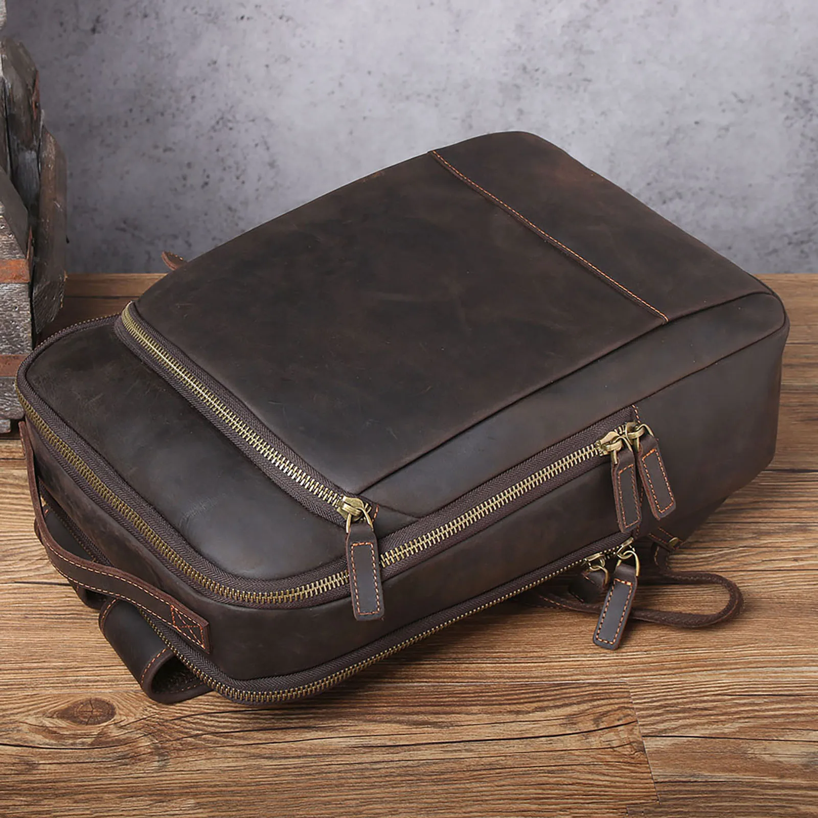 S.WORKER Vintage Echtleder Herrenrucksack 16" Laptop-Tasche Lässige Crazy-Horse-Leder Schultasche Handgefertigte Taschen für Männer – Detail 10