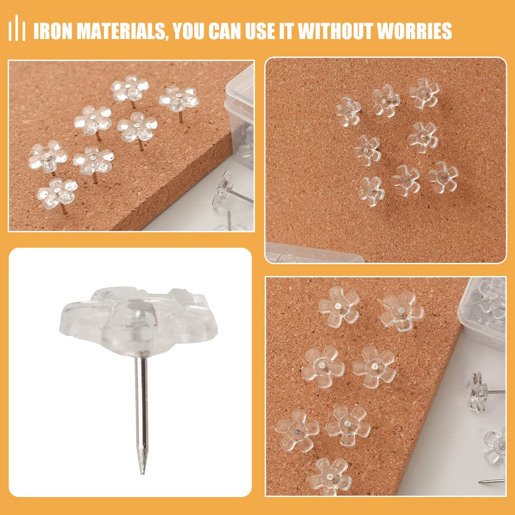 100 Pcs Flower Push Pins Thumb Poster Paper Cork Board Corkboard Thumbtack Map Clear Tacks Flat Top