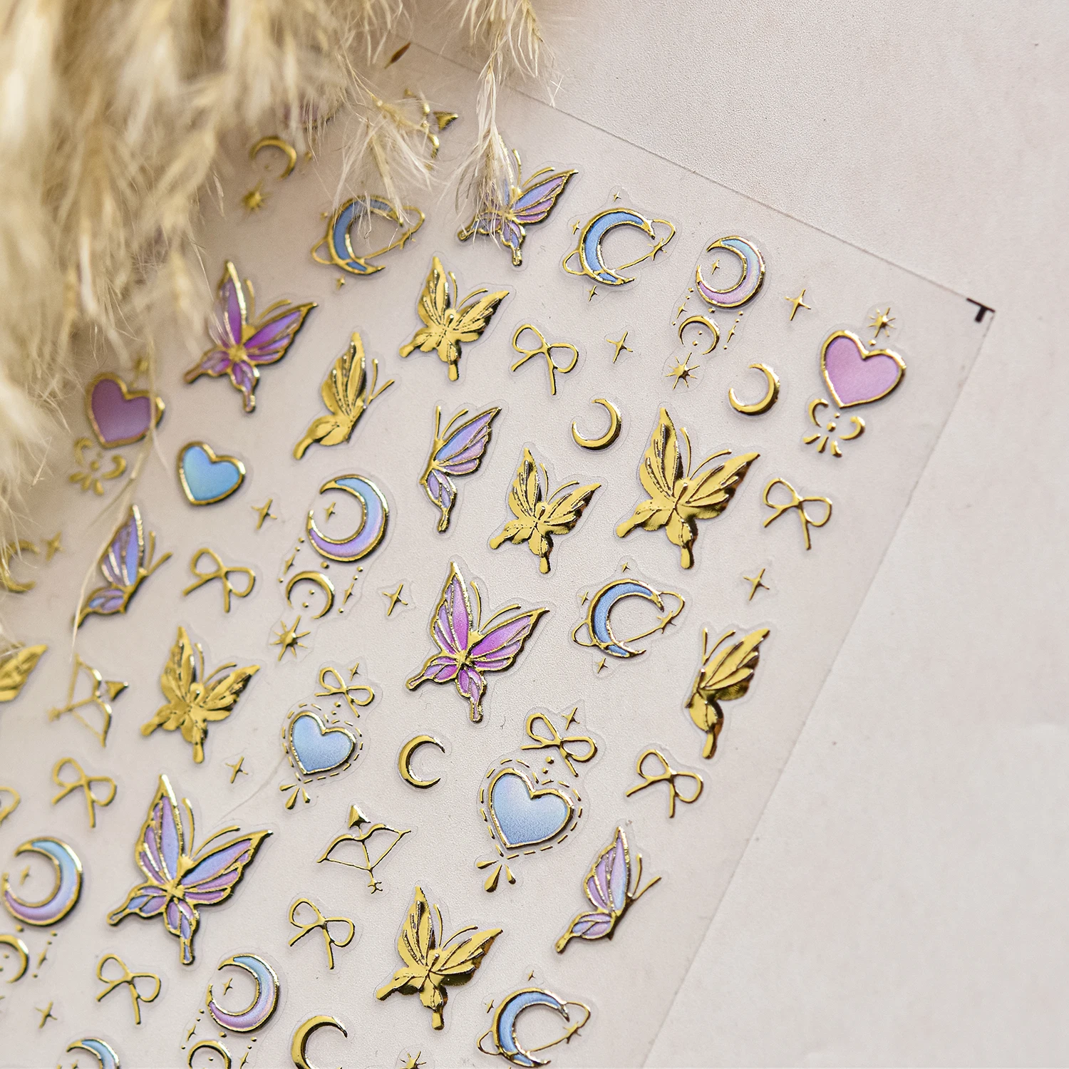 5D Metal Style Nail Stickers Flower Pop Hot Stamping Stickers Butterfly Nails Art Decorations Nail Accessories