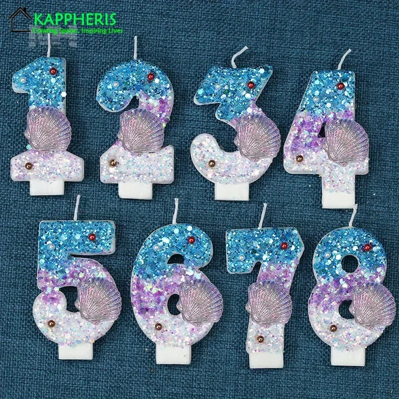 Sparklers Birthday Candle 1 Year Theme Ocean Sea Shell Decoration Cake Blue Numbers Birthday Candles