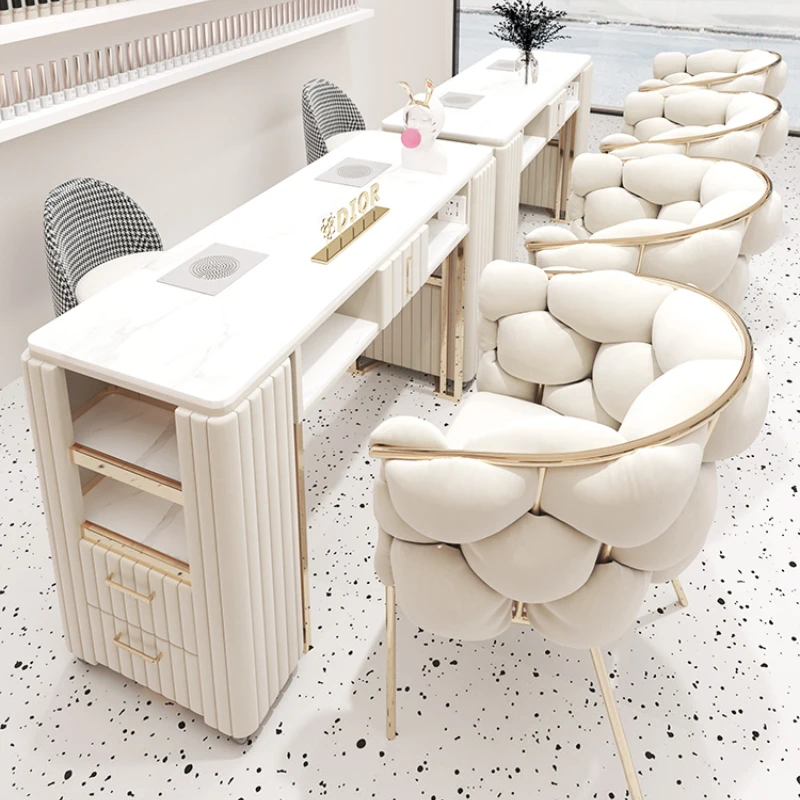 Luxury Organizer Nail Desk Workstation Kawaii Aesthetic Nordic Manicure Table Vacuum Cleaner Stolik Do Paznokci Salon Furniture