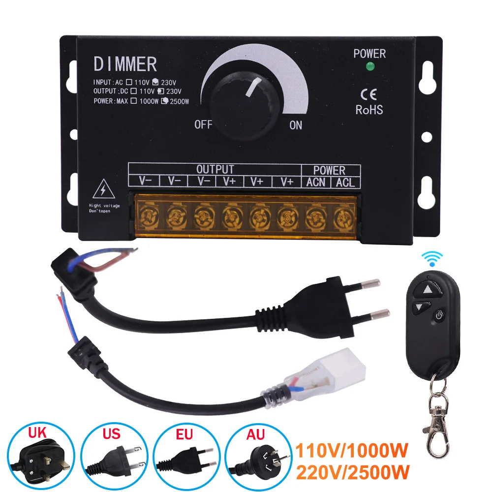 AC110V/220V Dimmer Enkele Kleur Led Strip Licht Verstelbare Helderheid Controller Voor Pcb Breedte 6/8/12/15Mm Met Eu/Uk/Au/Us Plug