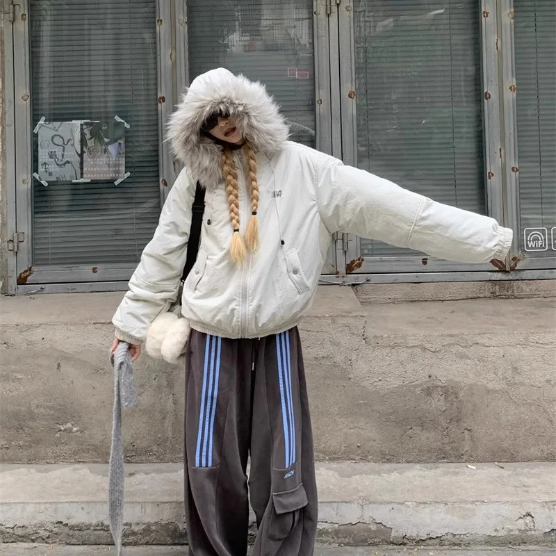 

American Fashion Cotton Clothes Women's Trendy Overseas Removable Fur Collar Design Cotton Clothes Autumn and Winter Jackets