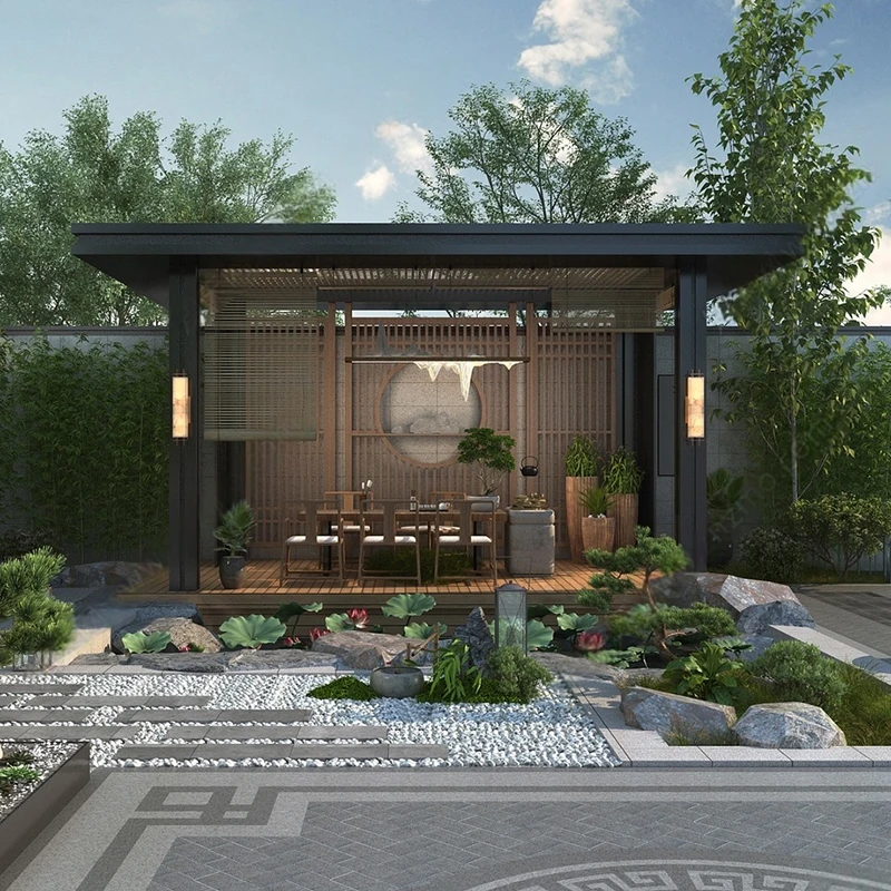

Chinese Style Aluminum Pavilion Unique Design Outdoor Pergola Gazebo Canopy Luxury Wood Outdoor Gazebos Metal Roof for Houses