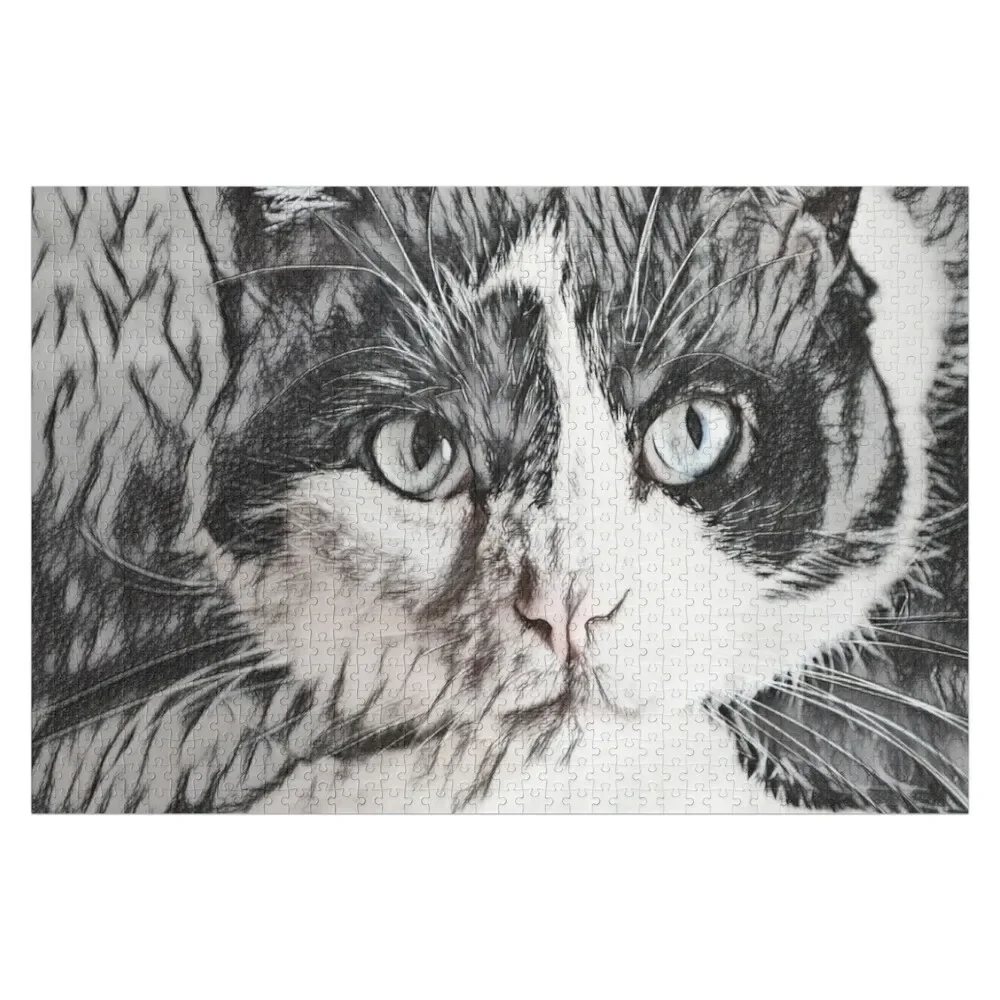 

Black and White Cat Jigsaw Puzzle Animal Customs With Photo Puzzle