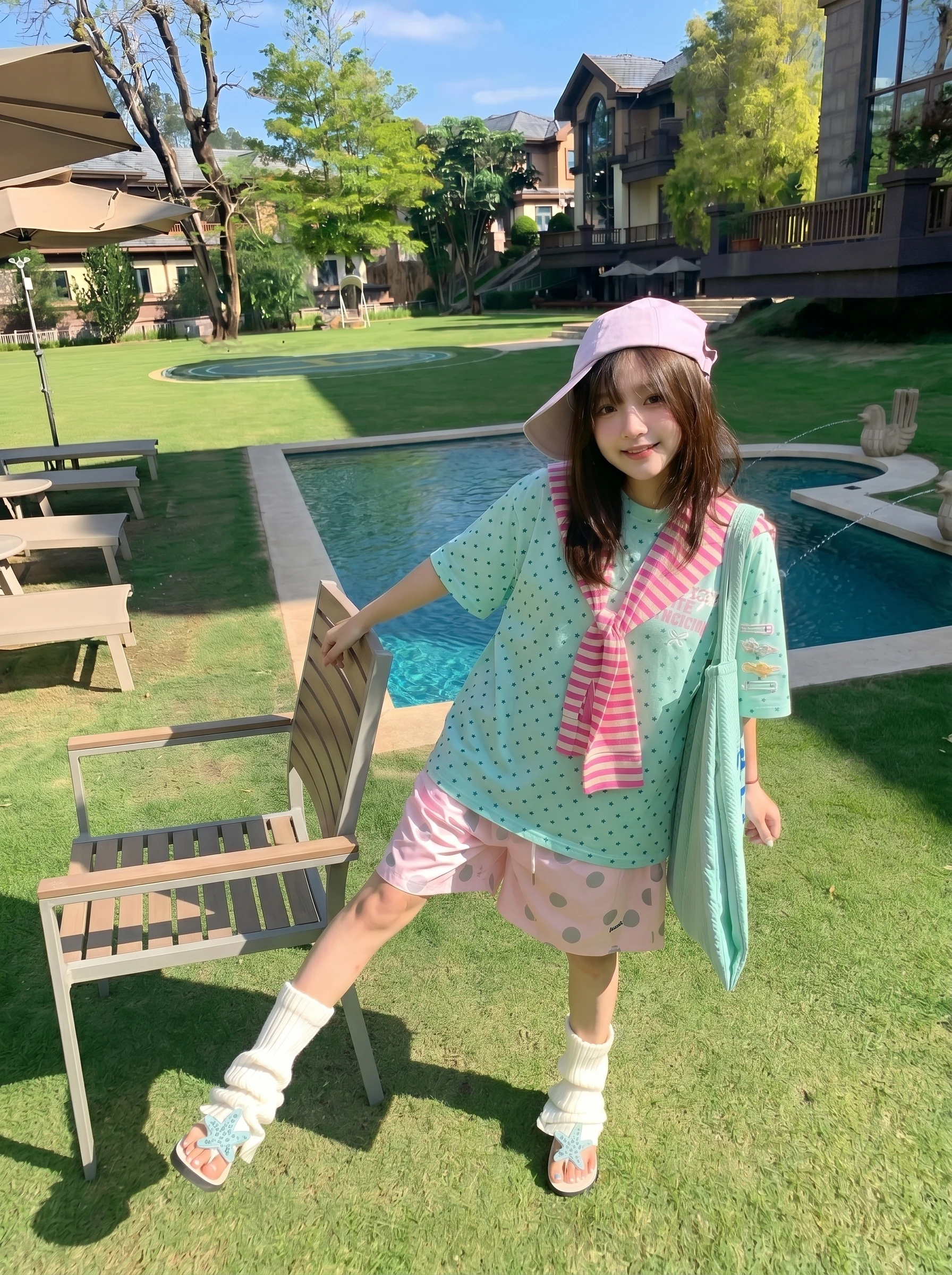 Dopamine Sweet Sister Stripe Shoulder Wrap Polka Dot Short Sleeve Women's T-Shirt Summer 2026 New Loose Unique Top