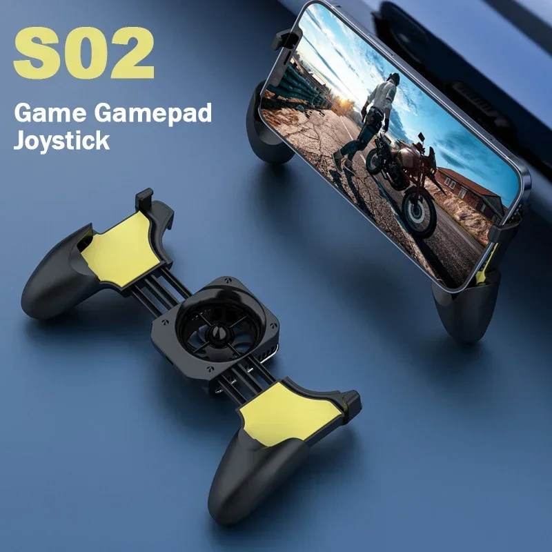 S02 Mobile Phone Gamepad Joystick Controller with Air-cooled Cooling Fan for IPhone Android PUBG Game Cooler Handle Accessories