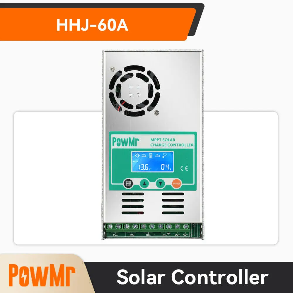 

PowMr 60A MPPT Solar Charge Controller Max.PV 160V 2800W for 48V/36V/24V/12V Solar System with LCD Controller Panel Reguler