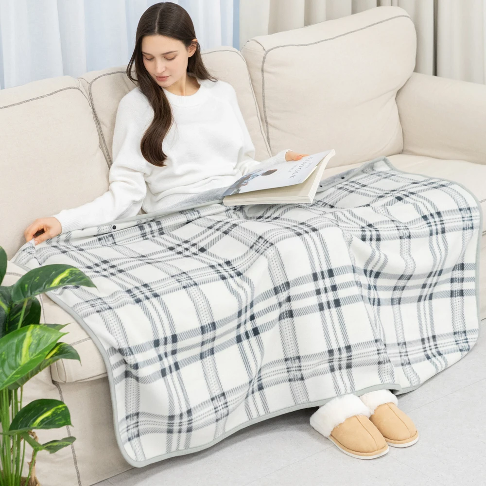 Flannel Wearable Blanket Shawl with Sleeves Comfy Cape Blanket Cover Cloak Sweater Poncho Throw with Buttons for Sofa Vehicle