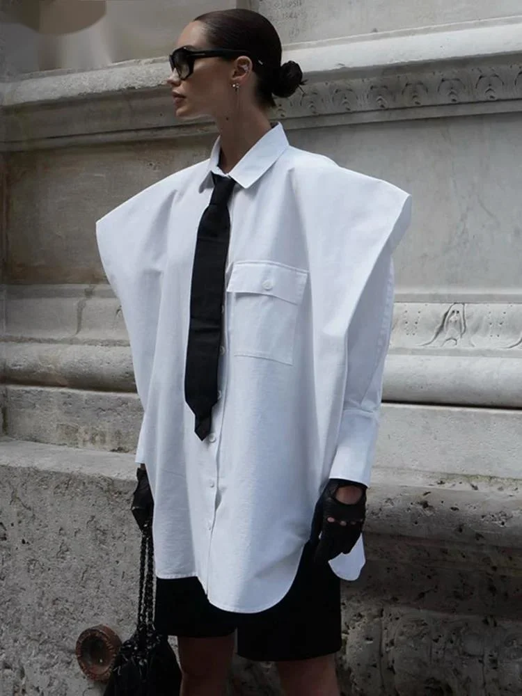 

Fashion Women Shirt Lapel Tie Decoration Long Sleeve Single Breasted Broad Shoulder Pockets Blouse Autumn 2026 New 7AS9RO