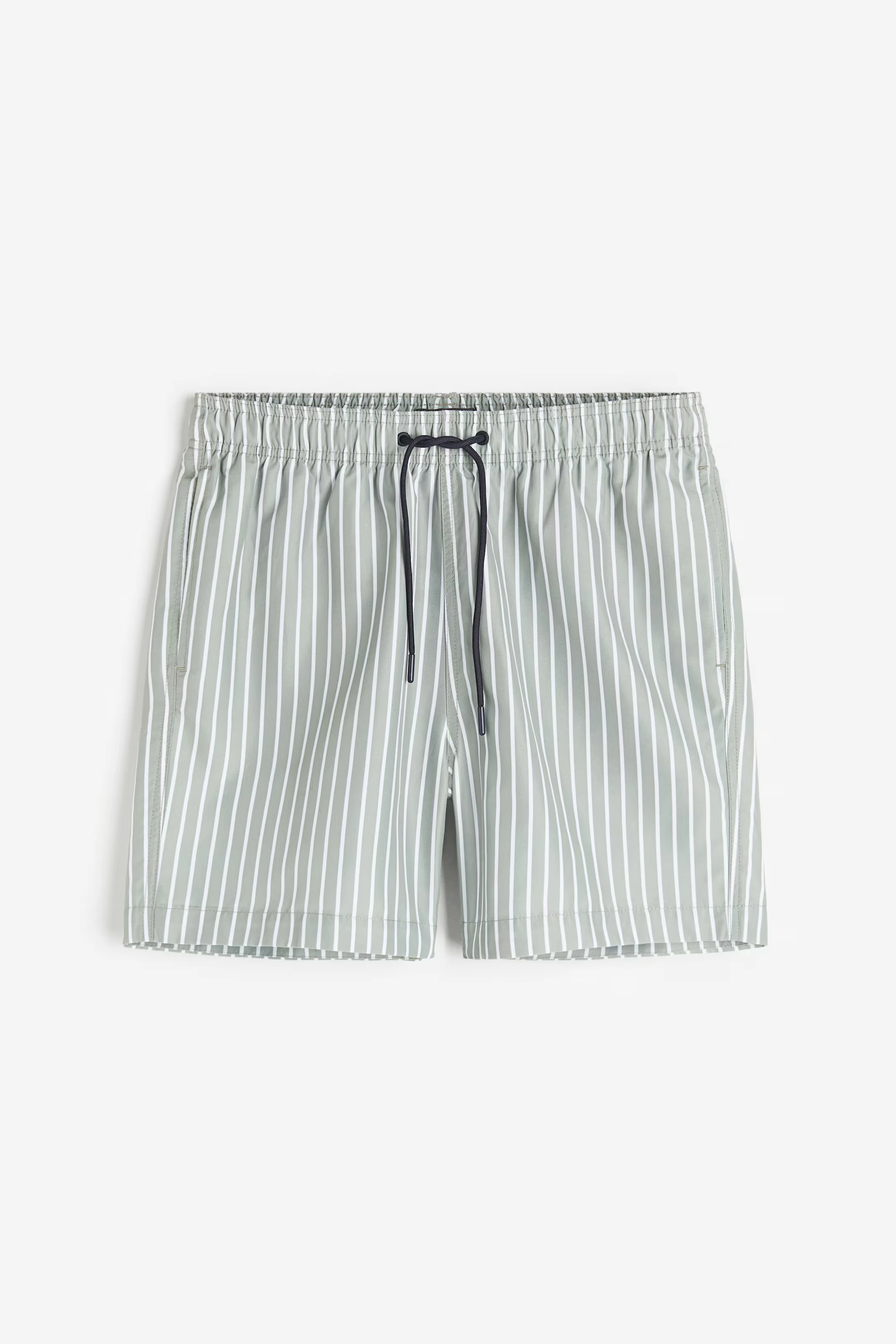 Men's Light Grey Vertical Stripe Swim Shorts Elastic Drawstring Pocket Quick Dry Beach Pool Casual Board Trunks