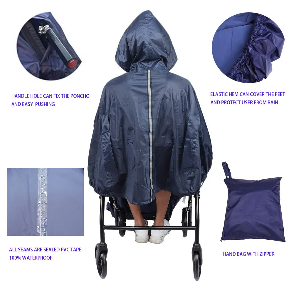 Waterproof Rain Poncho for Wheelchair Reflective Strip Large Raincoat with Hood Disabled People Outdoor Rain Coat Rainwear