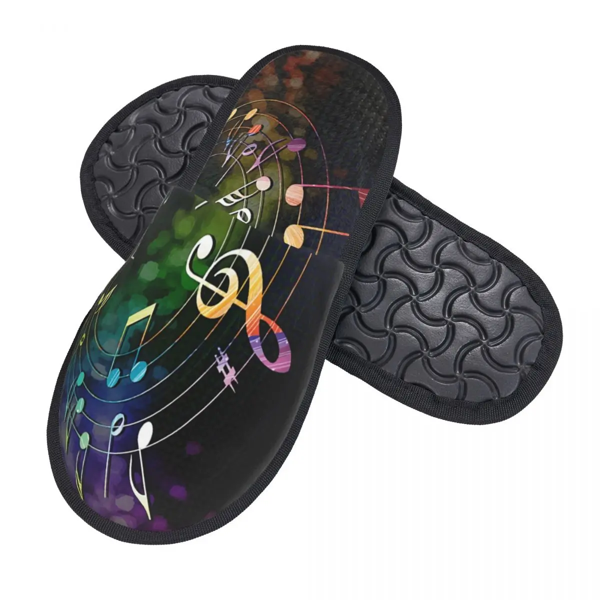 Custom Musical Notes Memory Foam Slippers Women Cozy Warm Colorful Pop Music Note House Slippers